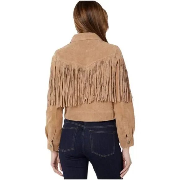 Blank NYC Real Suede Fringe Western Jacket Almond Butter 100% leather NWT - Picture 2 of 10